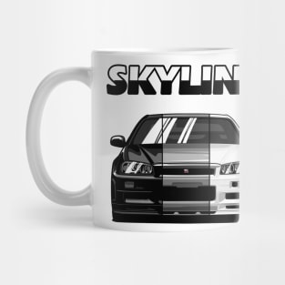 Nissan Skyline r34 GTR White Grey and Black, JDM Car Mug